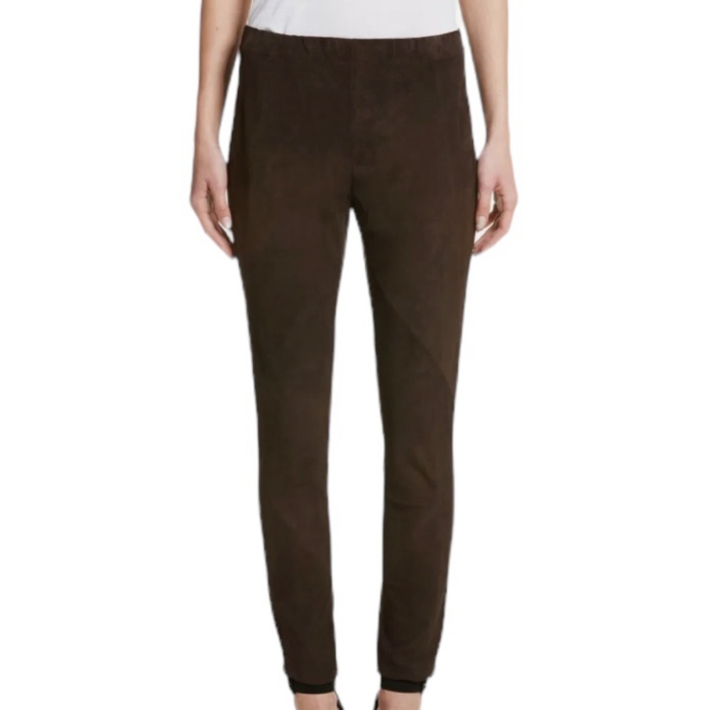 Lafayette 148 NY Taupe Suede Front Punto Milano Riding Leggings L